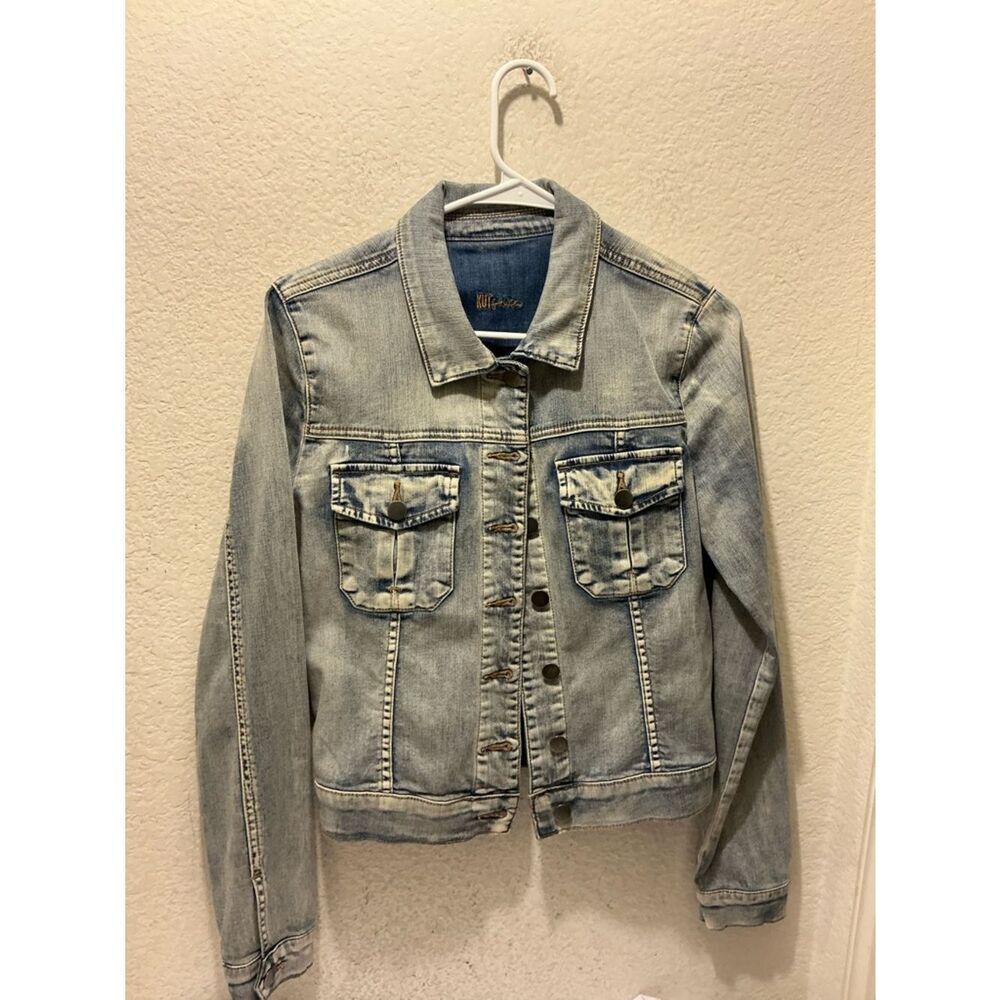 Kut from the Kloth Faded Light Blue Denim Jacket  Button Jean Jacket Size S EUC